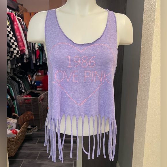 PINK Purple “1986 Love Pink” Fringe Tank Top - Picture 1 of 6